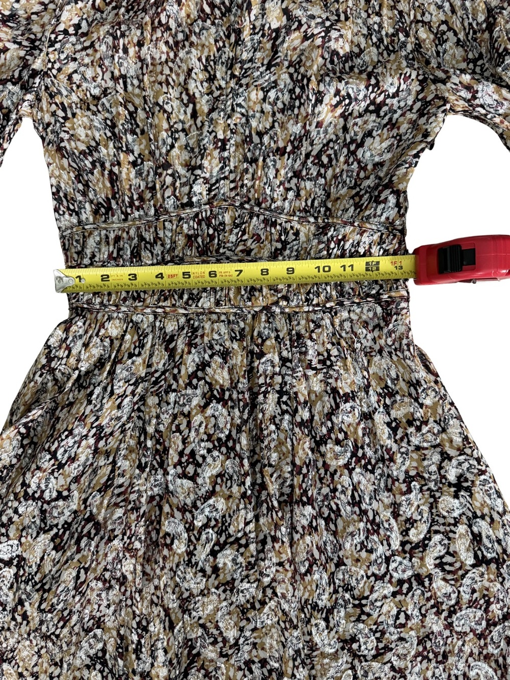 Maje Brown and Cream Floral Smocked-Waist Long-Sleeve Mini Dress - Picture 7 of 8